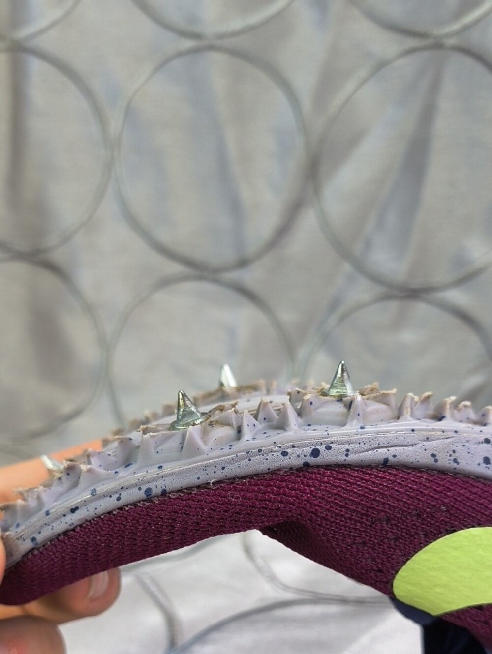 Nike Maroon Kids Track Spikes with Neon Yellow Swoosh Size 5 Boys C20 - Picture 8 of 9